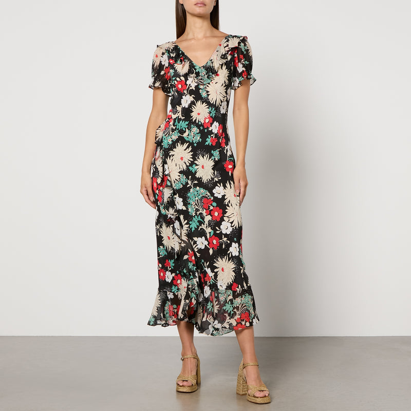 RIXO Clementina FloralPrint SilkChiffon Midi Dress