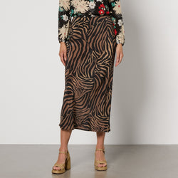 RIXO Ardith TigerPrint Silk Skirt