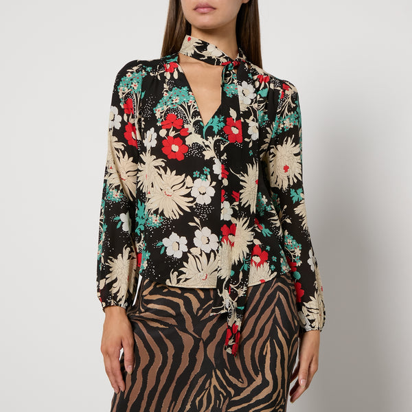 RIXO Moss Floral-Print Silk-Chiffon Blouse 