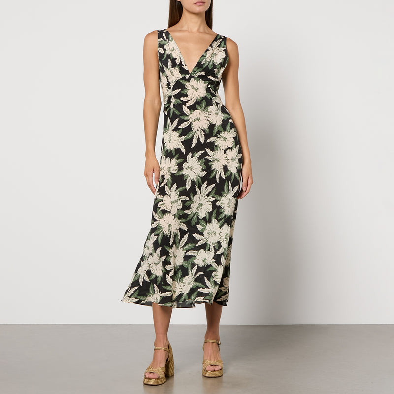 RIXO Lauriane FloralPrint Silk Midi Dress