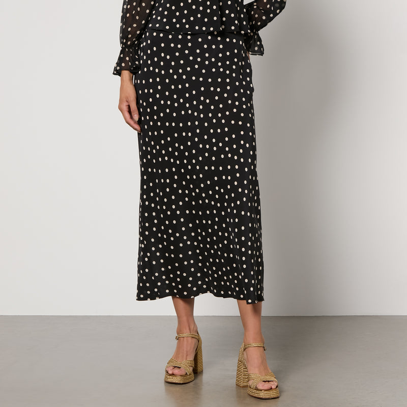 RIXO Ardith Polka DotPrint Silk Midi Skirt