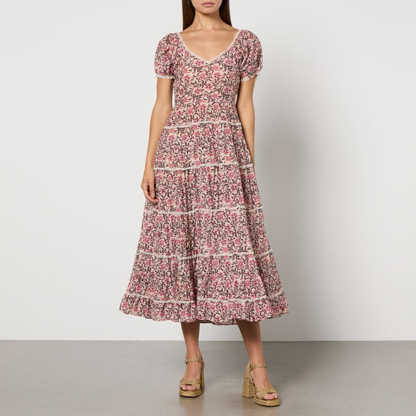 RIXO Ophelia FloralPrint Satin Midi Dress