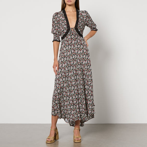 RIXO Amina FloralPrint SatinSilk Maxi Dress