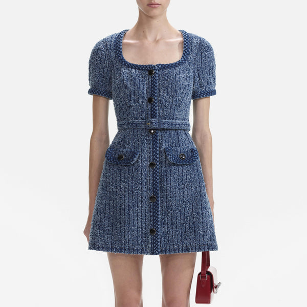 Self-Portrait Textured Denim Mini Dress 