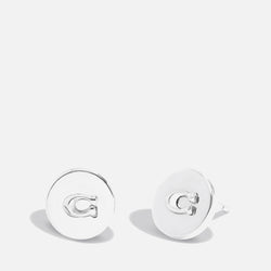 Coach Logo Rhodium-Plated Round Stud Earrings