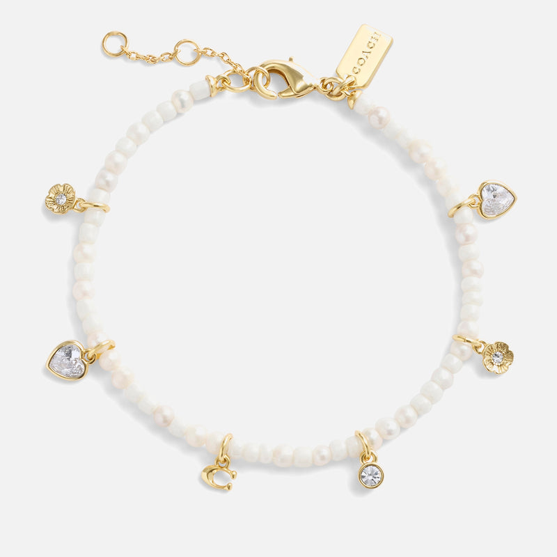 Coach Pearl Gold-Tone Charm Bracelet