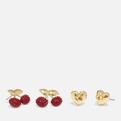 Coach Cherry Heart Gold-Tone Stud Earrings Set