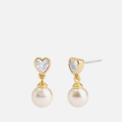 Coach Heart Pearl Drop Gold-Toned Earrings