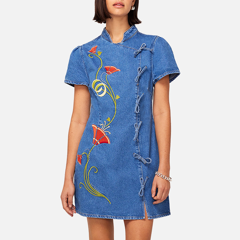 Kitri Harlow Embroidered Denim Mini Dress