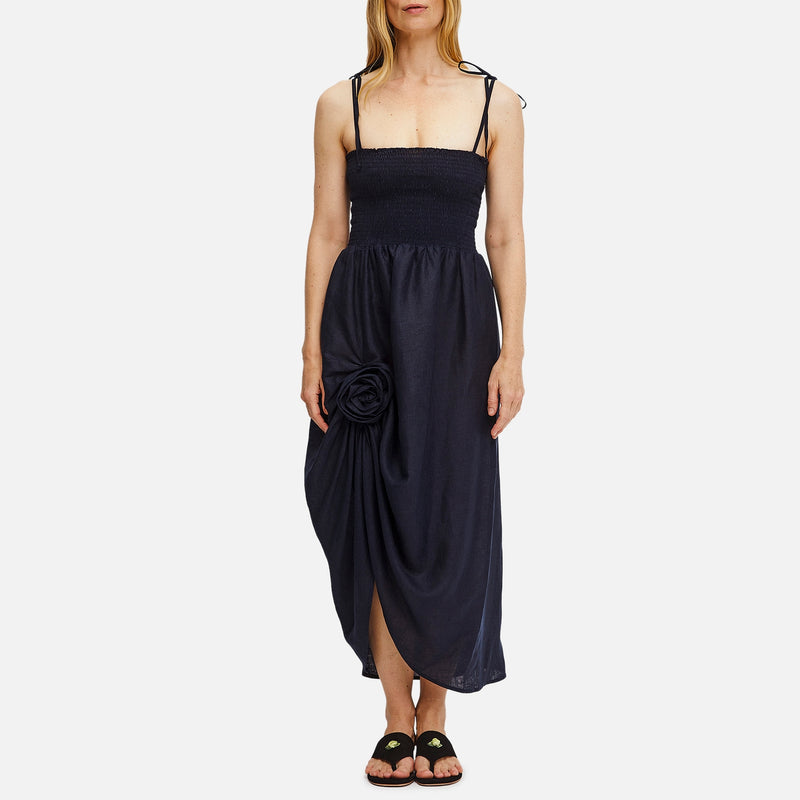 Sleeper Atlanta Linen Rosette Strap Dress