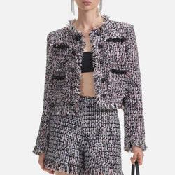 SelfPortrait Fringed Bouclé Blazer Jacket