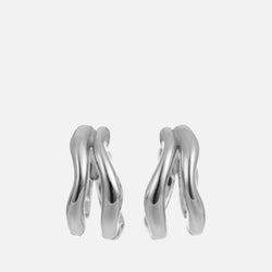 Astrid & Miyu Molten Sterling Silver Duo Huggie Earrings