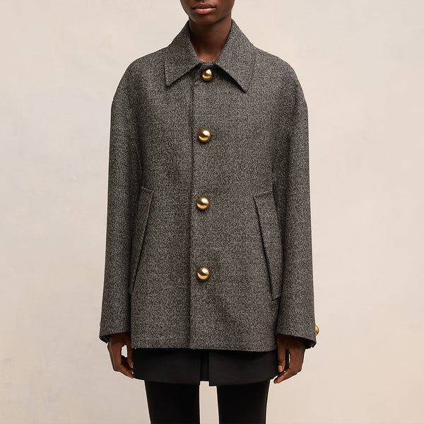 AMI Short Belted WoolBlend Twill Coat