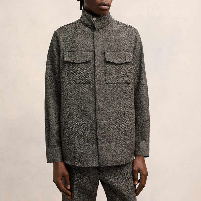 AMI High Collar WoolBlend Shirt