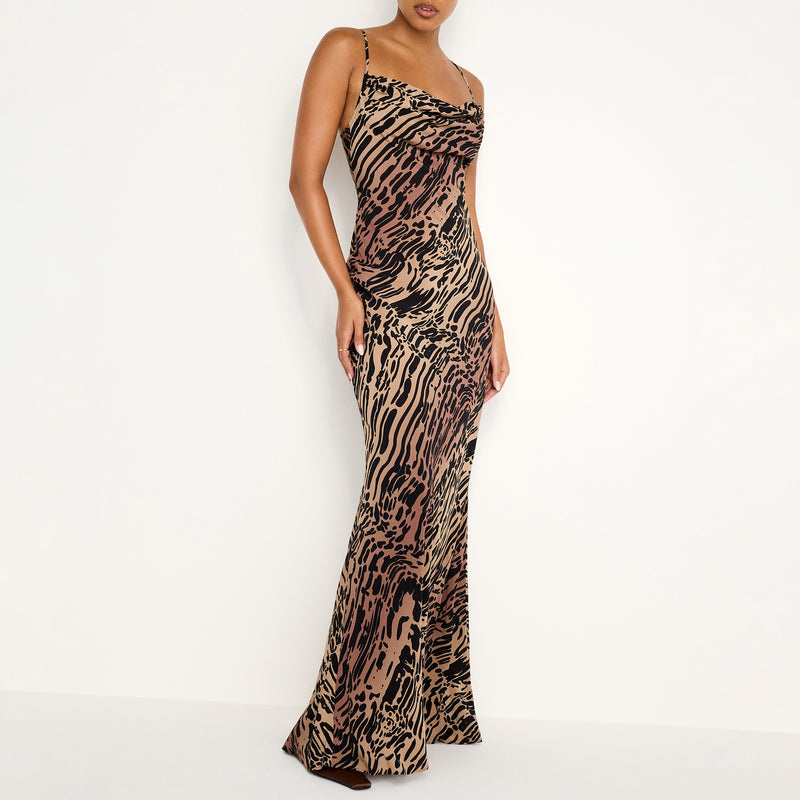 Good American Chiffon Bias Cowl Maxi Dress