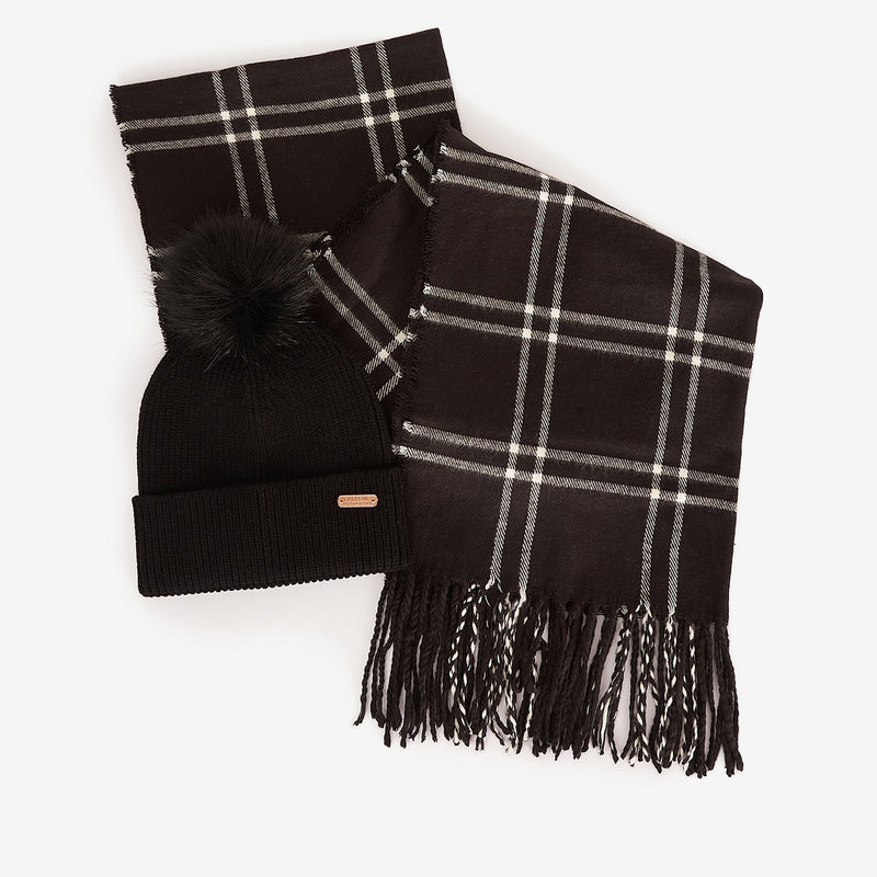 Barbour International Women's Mallory Beanie And Windowpane Wrap Gift Set Black