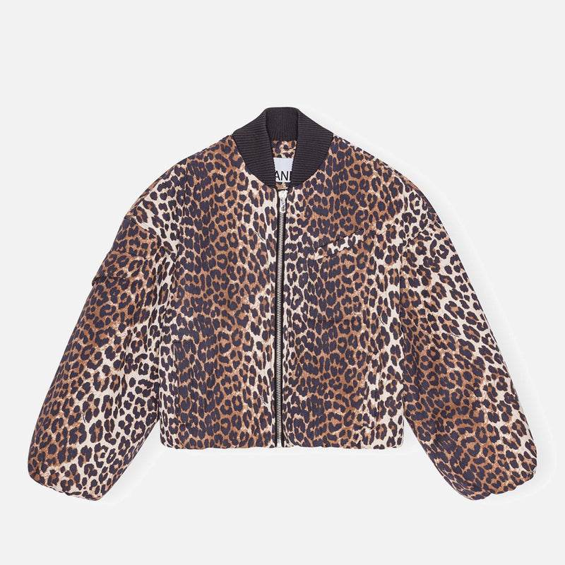 Ganni LeopardPrint Canvas Bomber Jacket