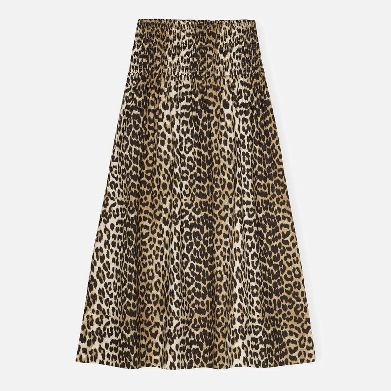 Ganni Printed LeopardPrint Cotton Smock Skirt