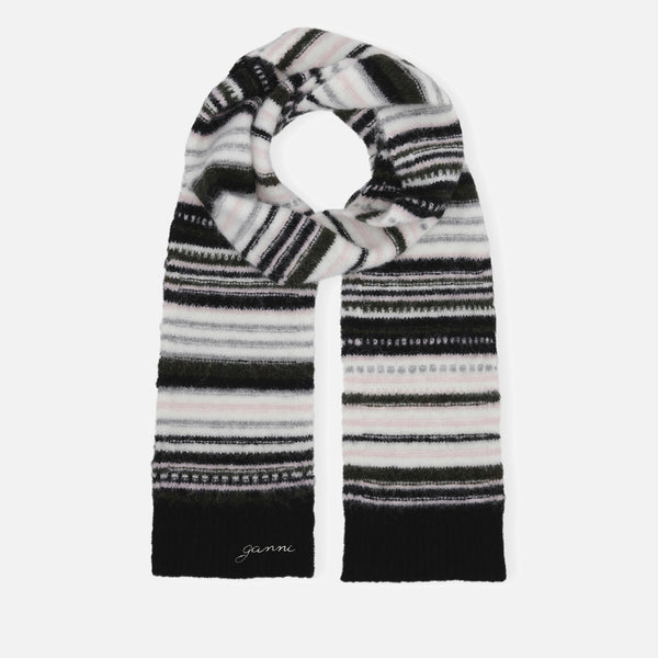 Ganni Striped Soft Intarsia Knit Scarf