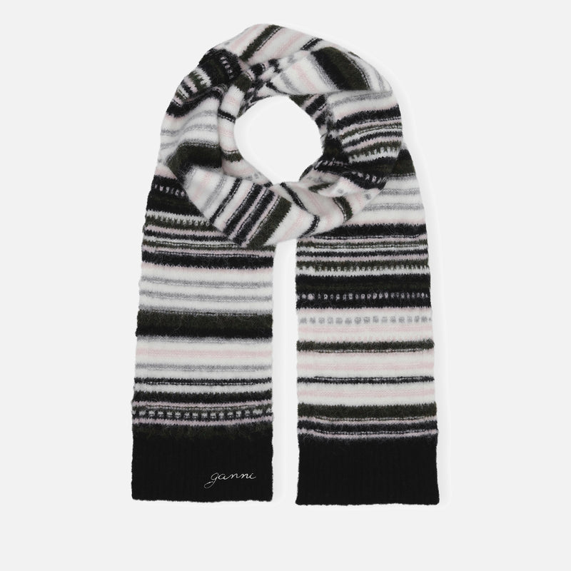 Ganni Striped Soft Intarsia Knit Scarf