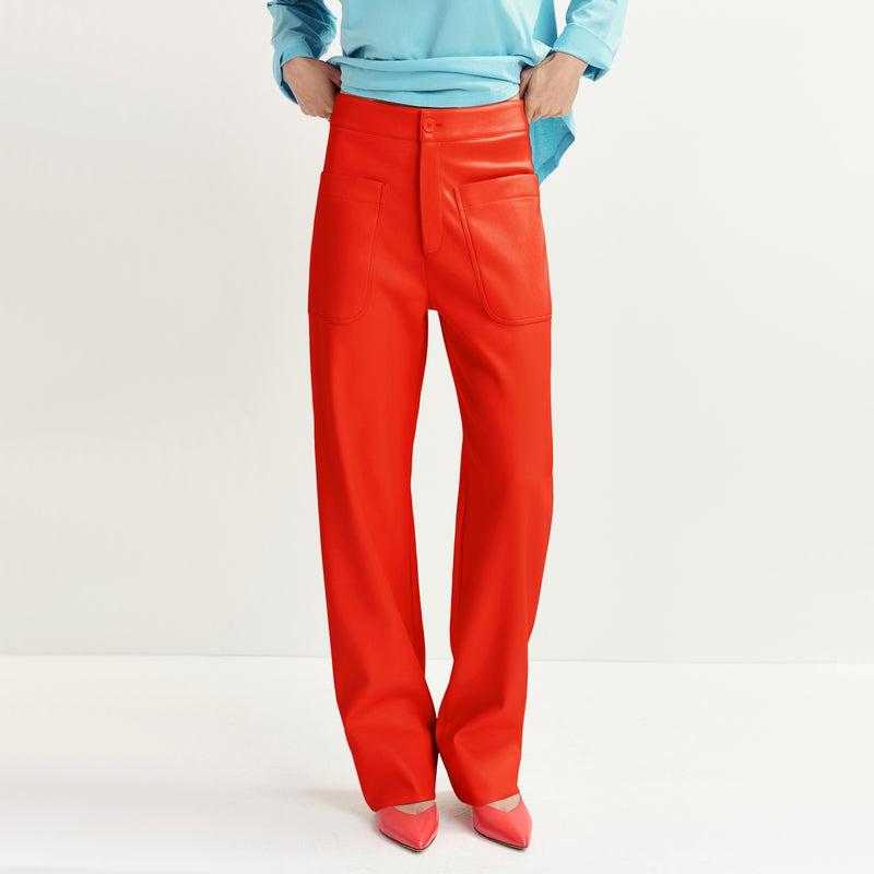 Essentiel Antwerp Woman's Grate Faux Leather Trousers Poppy Field