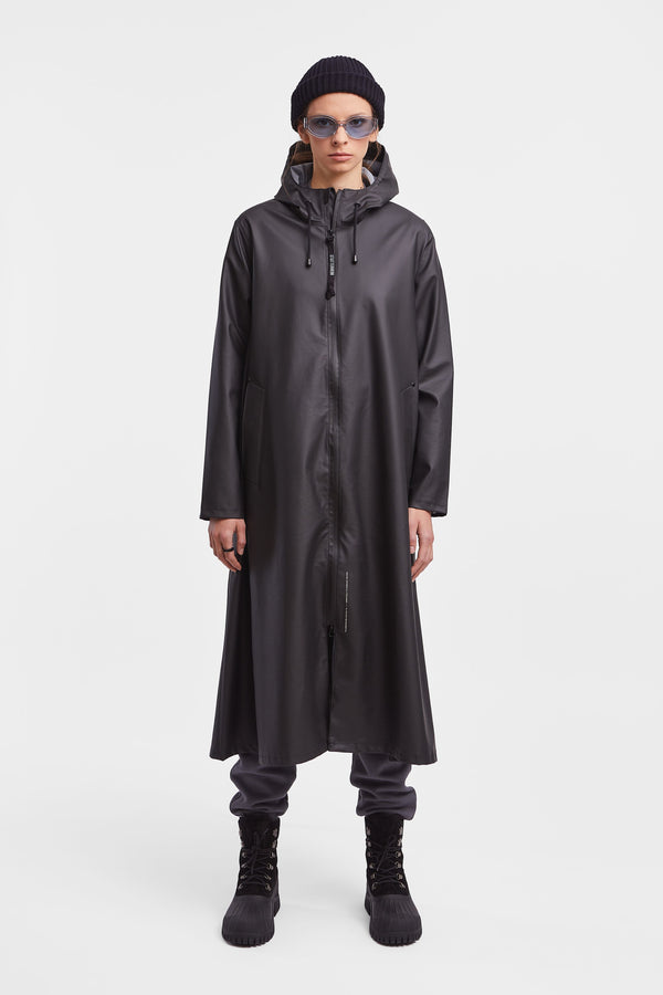 Stutterheim Mosebacke Long Lightweight Zip Raincoat Black