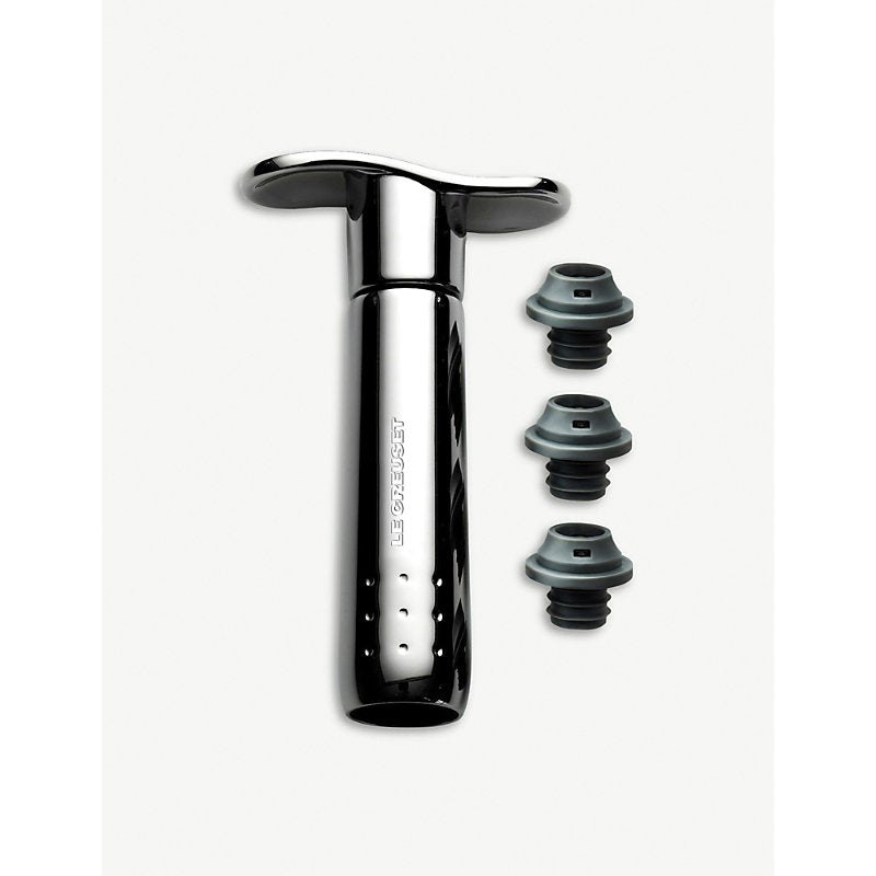 Le Creuset Logo-engraved metal wine pump and stoppers set