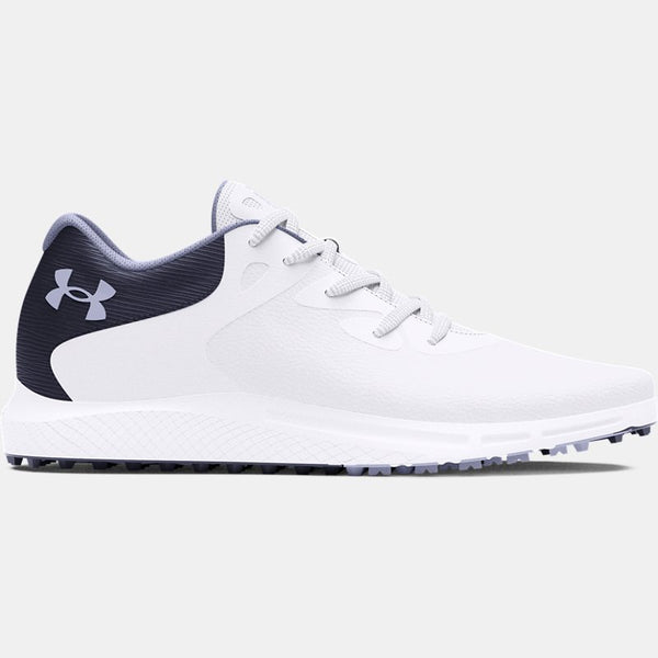 Under Armour Charged Breathe 2 Spikeless Golf Shoes White Midnight Navy Celeste