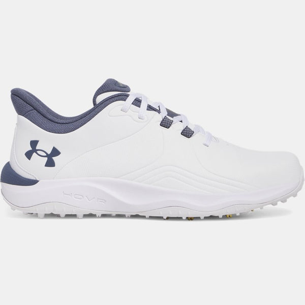 Under Armour Drive Pro Spikeless Wide Golf Shoes White Metallic Gold Downpour Gray