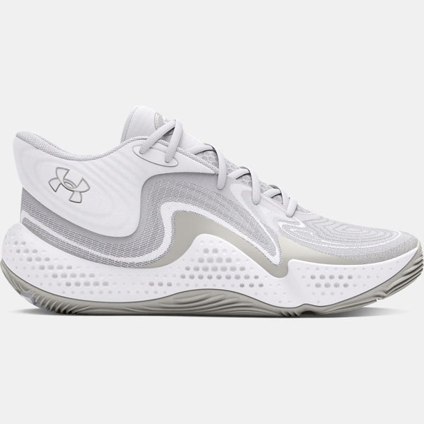 Under Armour Spawn Mid Basketball Shoes White Distant Gray White Clay