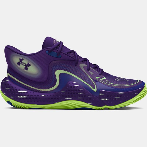 Under Armour Spawn Mid Start Of Season Basketball Shoes Purple Tech Blue Morph Green