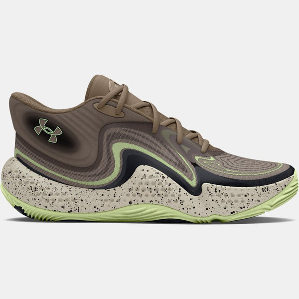 Under Armour Spawn Mid Camo Basketball Shoes Taupe Dusk Black Retro Green (EU )