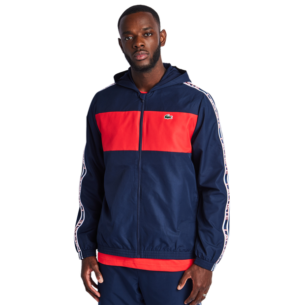 Lacoste Diamond Weave Colorblock Track Tops Poly Woven Navy