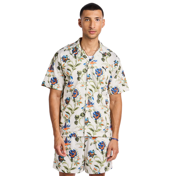 Puma Floral Sport T Shirts Poly Mesh White