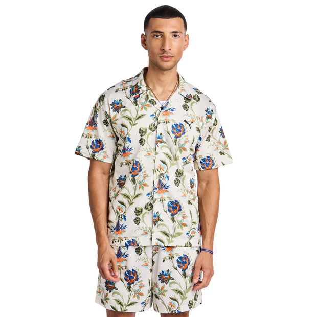 Puma Floral Sport T Shirts Poly Mesh White