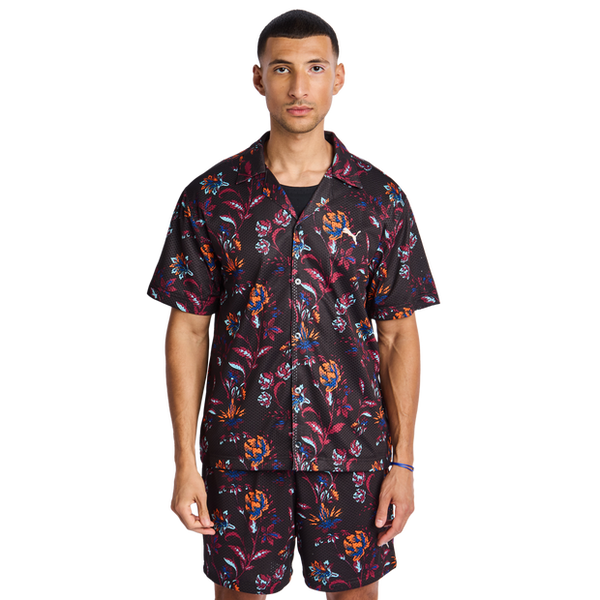 Puma Floral Sport T Shirts Poly Mesh Black