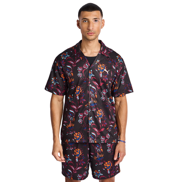 Puma Floral Sport T Shirts Poly Mesh Black