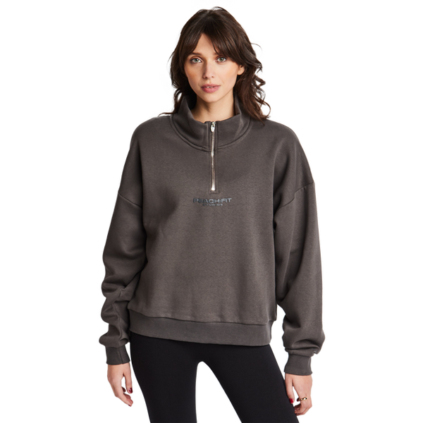 Peach Fit Studio Track Tops Cotton Fleece Grey