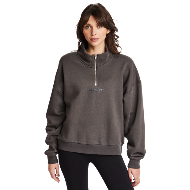 Peach Fit Studio Track Tops Cotton Fleece Grey