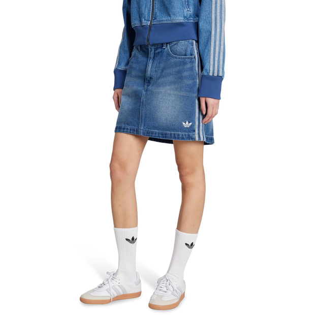 Adidas Adicolor 3 Stripes Denim Mini Skirts Cotton Jersey Blue