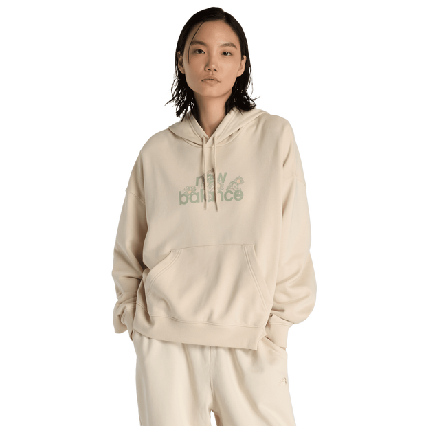 New Balance Flower Hoodie Hoodies Cotton Jersey Beige