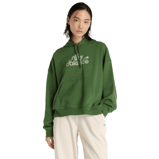New Balance Flower Hoodie Hoodies Cotton Jersey Green