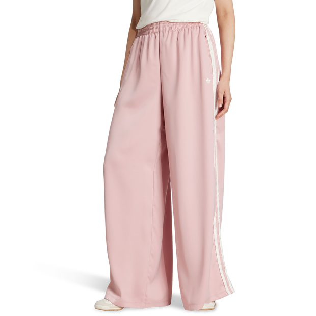 Adidas Originals Satin Wide Leg Track Bottoms Pants Poly Mesh Pink