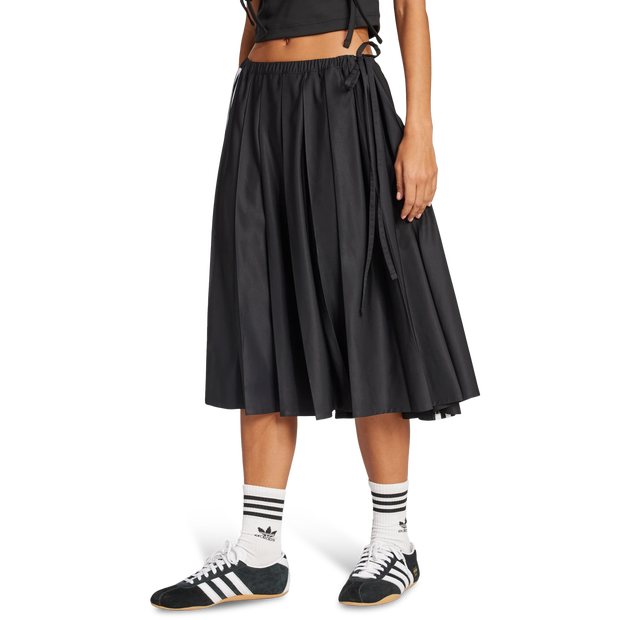 Adidas Ribbon Pleated Maxi Skirt Skirts Poly Mesh Black