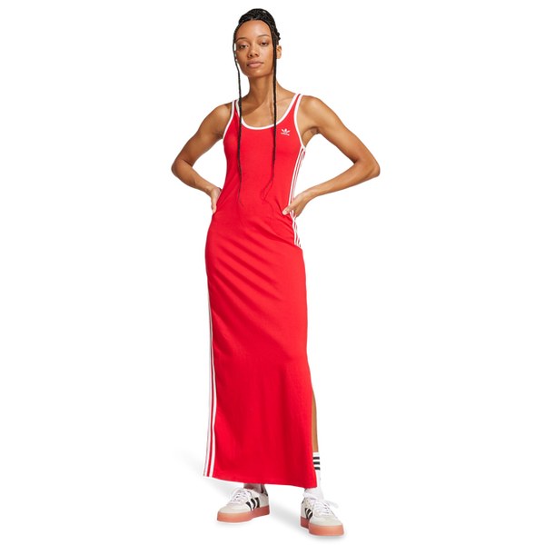 Adidas Adicolor 3 Stripes Tank Maxi Dress Skirts Cotton Jersey Red