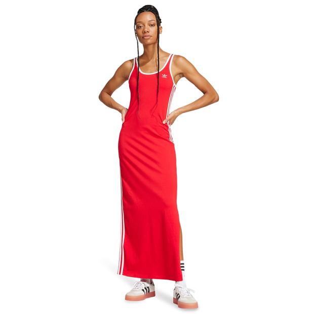 Adidas Adicolor 3 Stripes Tank Maxi Dress Skirts Cotton Jersey Red