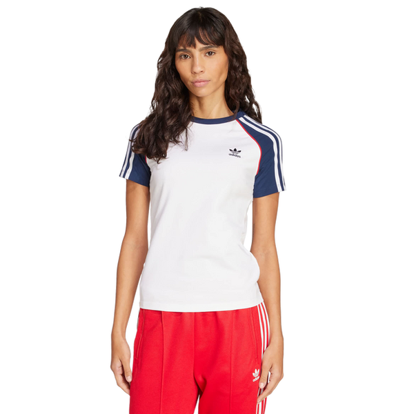 Adidas Adicolor 3 Stripes Raglan Slim T Shirt T Shirts Cotton Jersey White