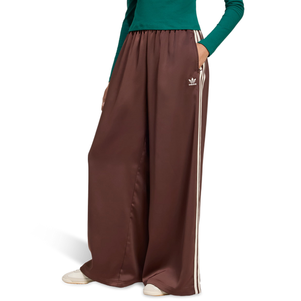 Adidas Adicolor Satin Wide Leg Track Joggers Pants Poly Mesh Brown