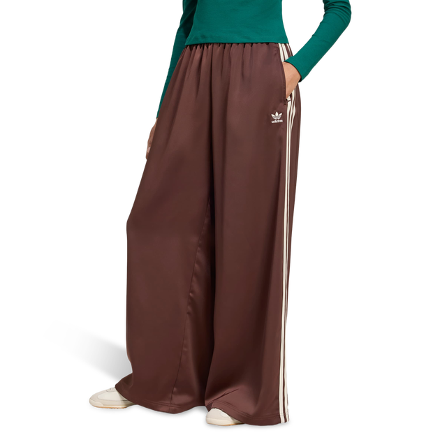 Adidas Adicolor Satin Wide Leg Track Joggers Pants Poly Mesh Brown