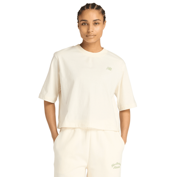 New Balance Linear Heritage Relaxed T Shirt T Shirts Cotton Jersey Beige